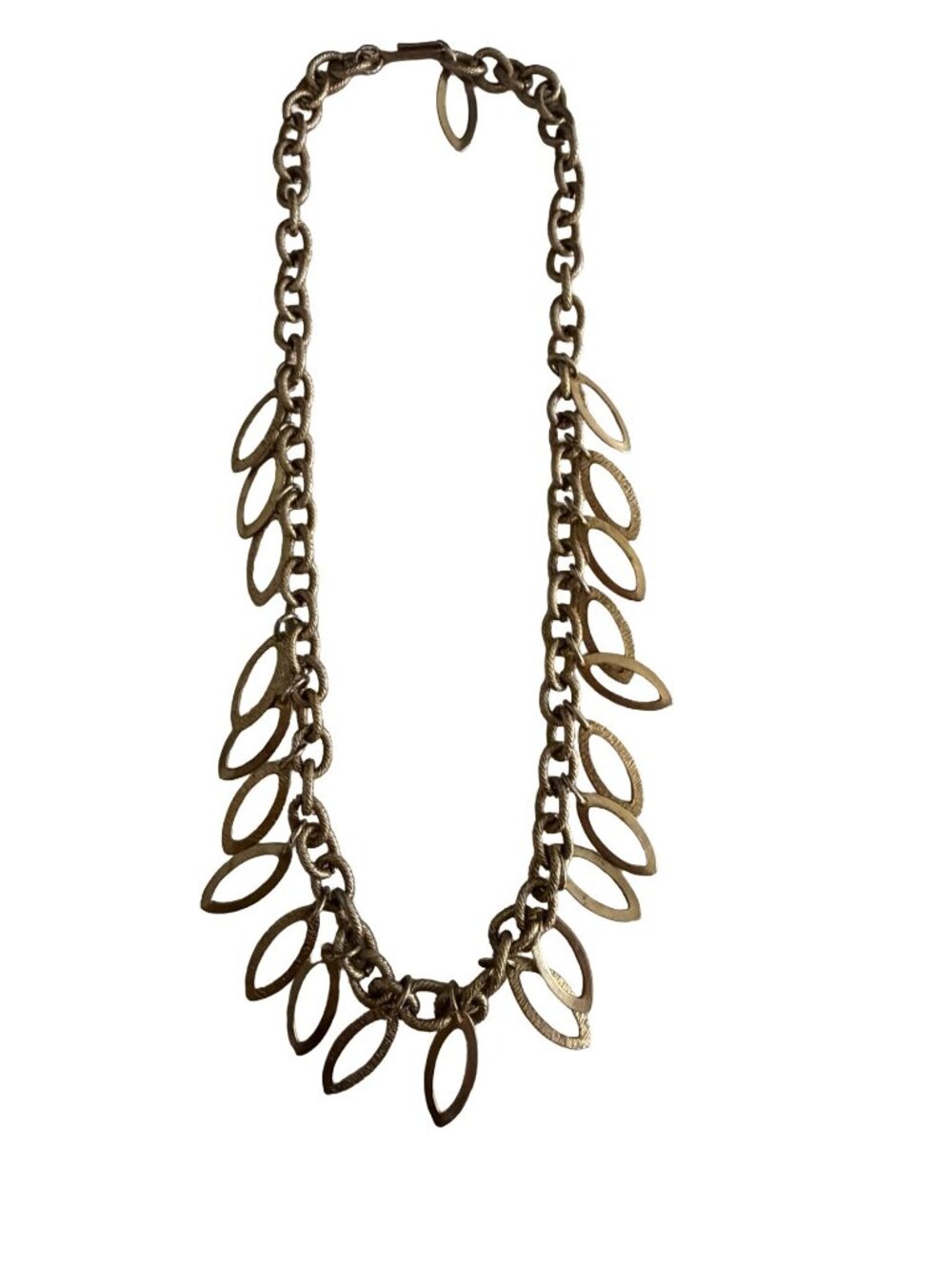 Vintage Gold Tone Leaf Dangle Statement Necklace 14 Inch Botanical Link Necklace
